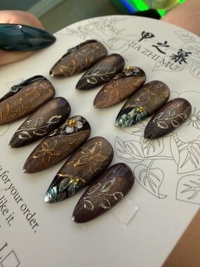 Hand-Painted 3 sets of Brown themed Press-On Nails! Size Small